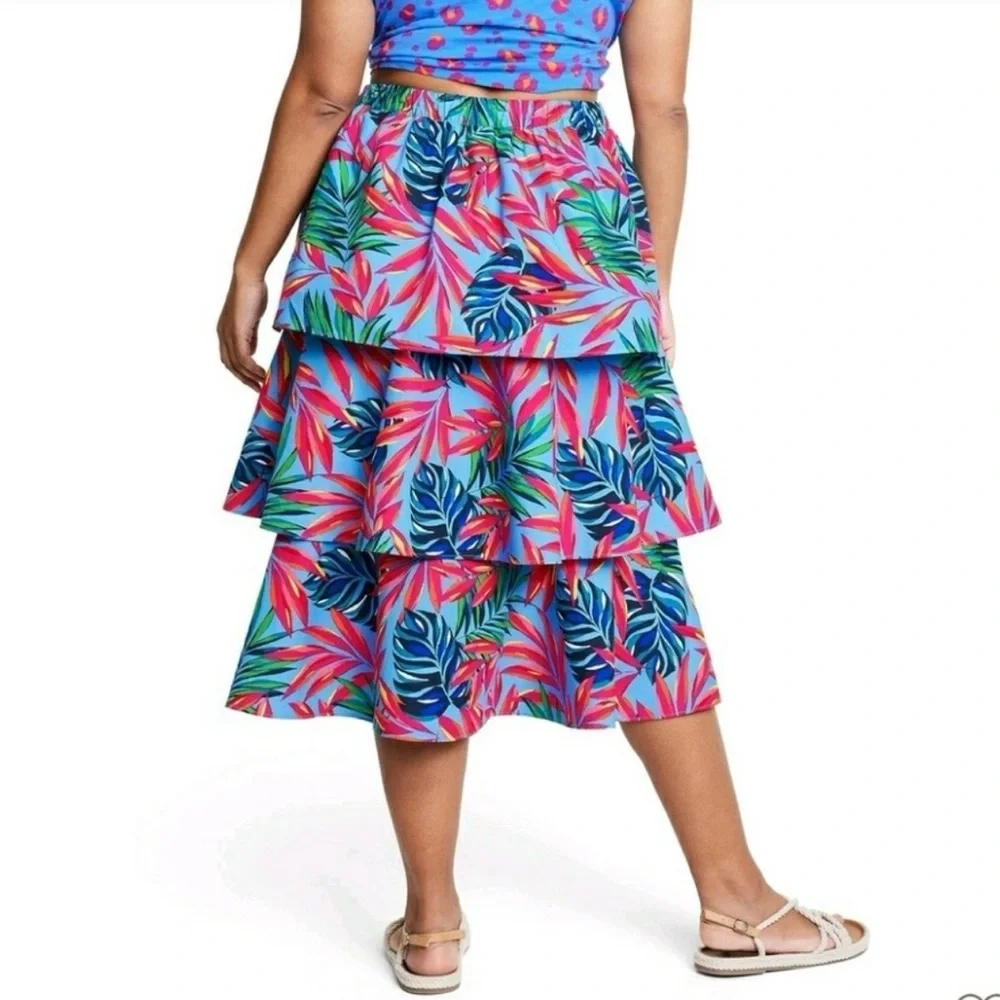 Tabitha Brown Target‎ Women's Tropical Print Tiered Ruffle Midi Skirt Size XL